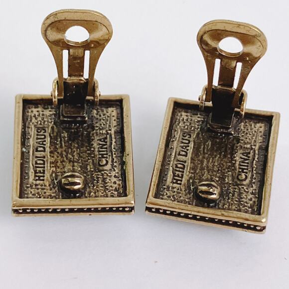 VTG Signed Heidi Daus Pink Crystal Art Deco Revival Clip On Earrings Rectangle - Picture 8 of 10